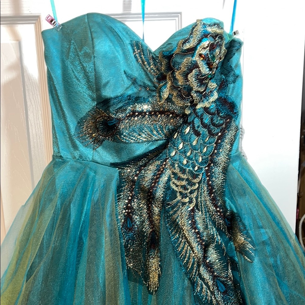 Nina Canacci Teal Blue Sweetheart Prom Gown - Picture 6 of 8